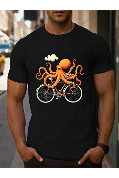 YRN COLLECTION تي شيرت أسود للجنسين للنساء/الرجال مطبوع عليه رقبة دائرية وأكم...