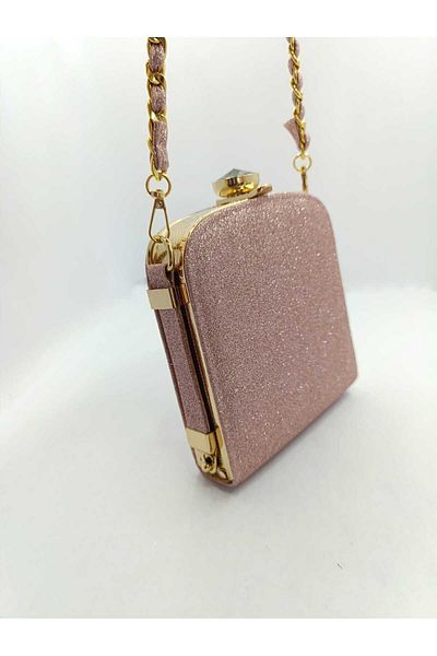 By EDUU Women's Single Stone Square Glitter Model Strap Evening Dress Women's Bag