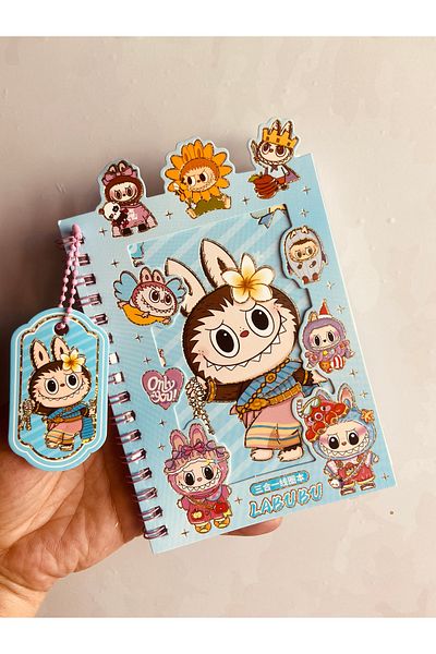 synshop Labubu Sticker Label Sticker 16 Sheets (300 Pieces) Waterproof + Opaque 8 Sheets Notepad