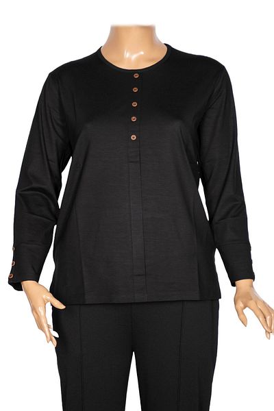 Pıtırcık Cimariva Women's Nuket Plus Size O Neck Five Ornamental Buttons Black Blouse