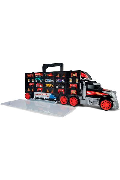 Dickie Truck Trailer Set, Dickie Toys, 7 Cars, 1 Helicopter, 18 Accessories, Multicolor, 69 x 26 x 12 cm
