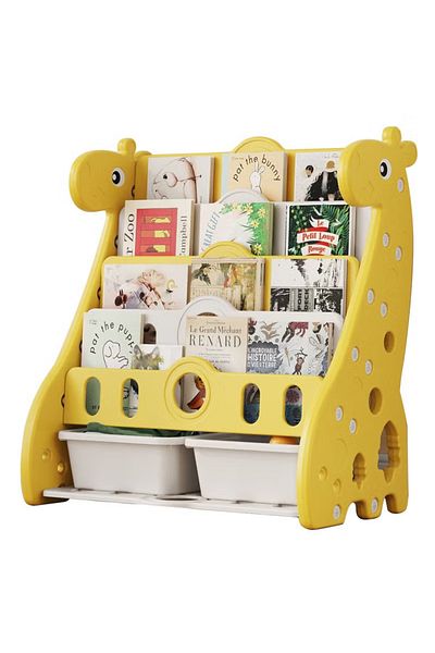 FULLJOY 5-Tier Double Giraffe Bookshelf with Storage Box, 72*47*80cm