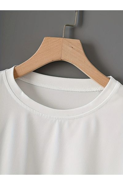 WOODROFFE Tricou alb crop pentru damă, oversize, fără imprimare, largi