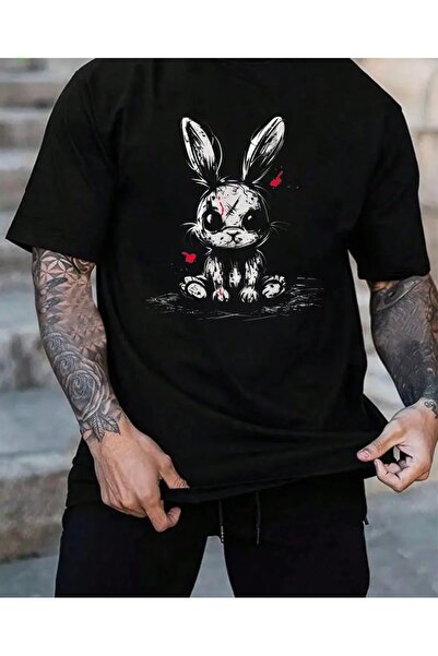 PERISENSE تي شيرت أسود للجنسين للنساء/الرجال مطبوع عليه رقبة دائرية وأكمام قص...