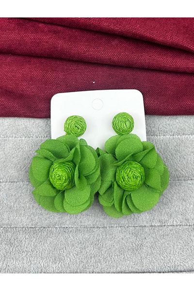 mos&more Green Camellia Textile Earrings Summer Fashion
