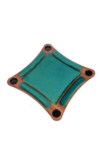 Rally Gaming Table for Cards, Baloot, and Jakaroo with Curved Wooden Surface and Cup Holder