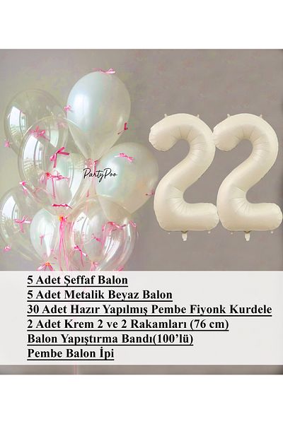PartyPoo Pink Bow Transparent White Balloon Set + Cream Number Foil Balloon – 11-Piece Birthday Party Ornament