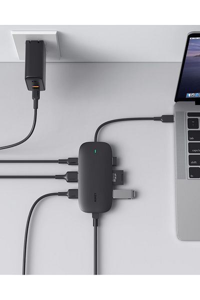 AUKEY 8-in-1 Type C 100W PD Hub with Ethernet Port, 4K@30Hz HDMI, 3 USB