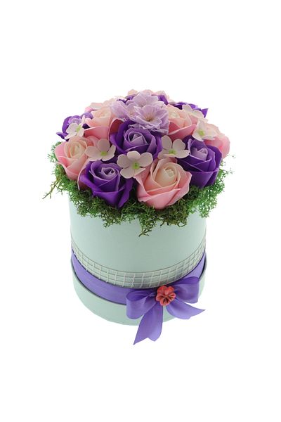 GiftExpress Aranjament floral roz-mov trandafiri sapun 20cm