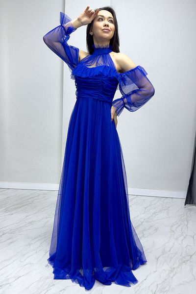 thezkscom Saks Tulle Draped Plus Size Evening Dress