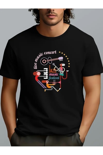 YRN COLLECTION تي شيرت أسود للجنسين للنساء/الرجال مطبوع عليه رقبة دائرية وأكم...