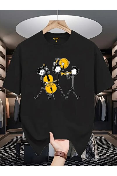 YRN COLLECTION تي شيرت أسود للجنسين للنساء/الرجال مطبوع عليه رقبة دائرية وأكم...