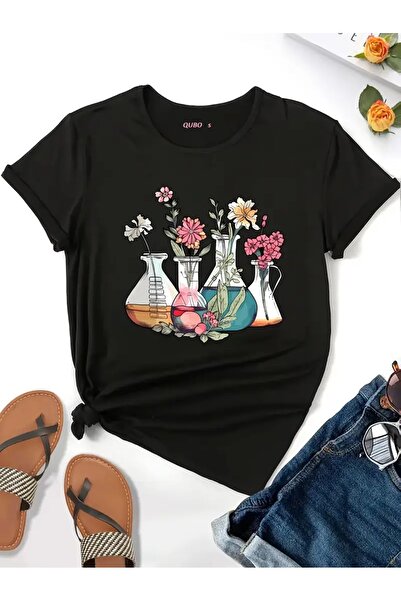 PERISENSE تي شيرت أسود للجنسين للنساء/الرجال مطبوع عليه رقبة دائرية وأكمام قص...