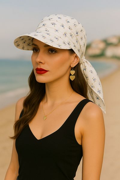 MYZİ STORE Women's Summer 100% Cotton Patterned Safari Tie-Up Bandana Visor