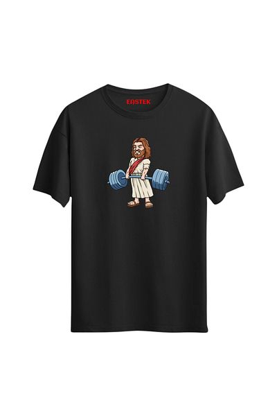 Eastek Funny Gym Gift Men Jesus Deadlift Gift Men Fitness Bodybuilding T-Shirt, Unisex White T-Shirt
