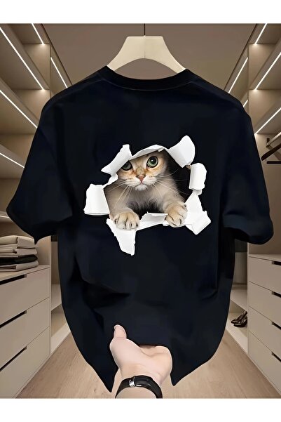 PERISENSE تي شيرت أسود للجنسين للنساء/الرجال مطبوع عليه رقبة دائرية وأكمام قص...