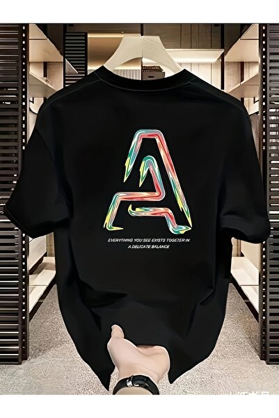 YRN COLLECTION تي شيرت أسود للجنسين للنساء/الرجال مطبوع عليه رقبة دائرية وأكم...