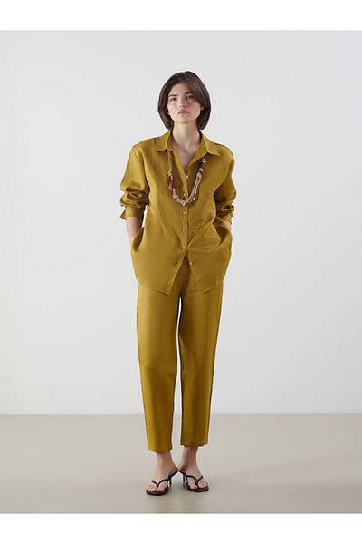 LC Waikiki Green Oversize 100% Linen Women's Shirt