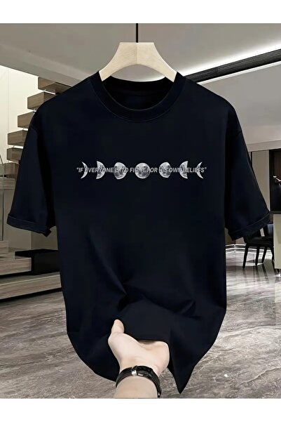 YRN COLLECTION تي شيرت أسود للجنسين للنساء/الرجال مطبوع عليه رقبة دائرية وأكم...