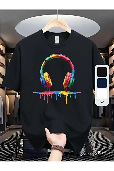 PERISENSE تي شيرت أسود للجنسين للنساء/الرجال مطبوع عليه رقبة دائرية وأكمام قص...