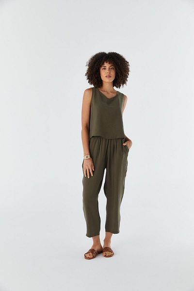 Shopping Shop Suspender Blouse Trousers Set Khaki