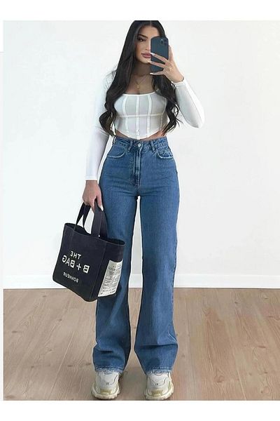 shop Lycra Palazzo Medium Blue Jean Pants