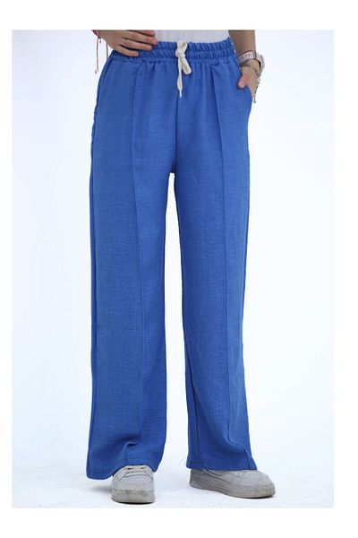 fh fashionhere Women's Sofia Linen Fabric Striped High Waist Wide Leg Relaxed Fit Lace-Up Elastic Waist Casual Pants