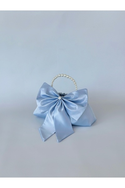 posst bag Geantă de mână pentru rochie de seară, cu fundă albastră și perle