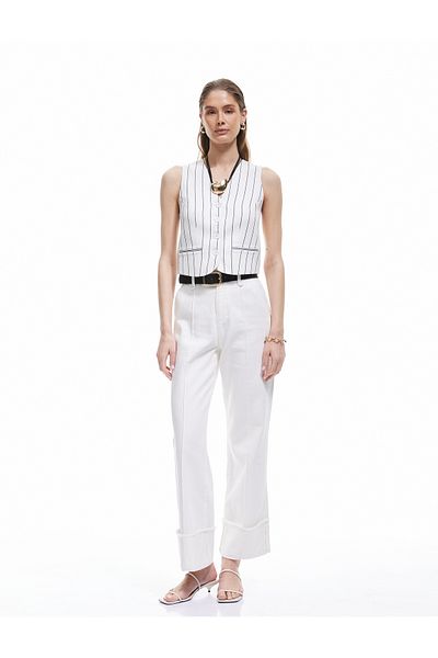 Koton New Season Ribbed High Waist Straight Leg Denim Trousers - Straight Fit Jean