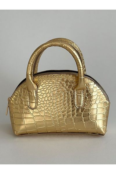 Boutiquehaki Noir Shiny – Geantă de mână și umăr cu model crocodil