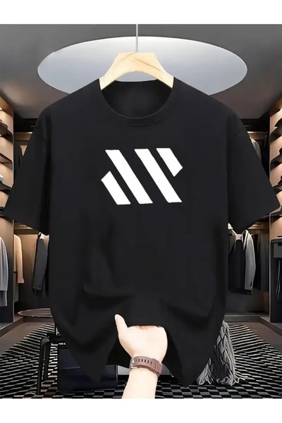 PERISENSE تي شيرت أسود للجنسين للنساء/الرجال مطبوع عليه رقبة دائرية وأكمام قص...