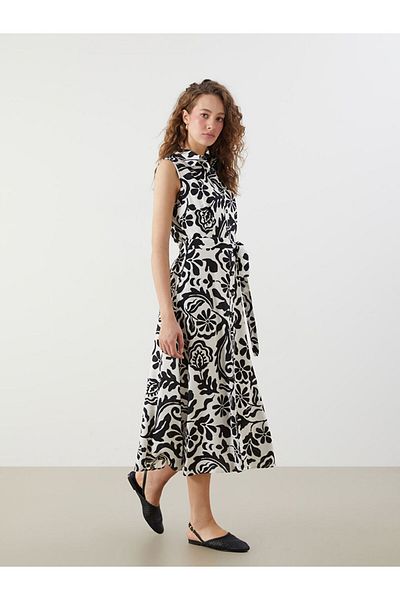 LC Waikiki Black Regular Fit Patterned Shirt Dress