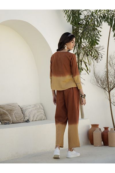 Sanskrutihomes By Styli Dip Dye Printed Cotton Shirt and Pyjama Set