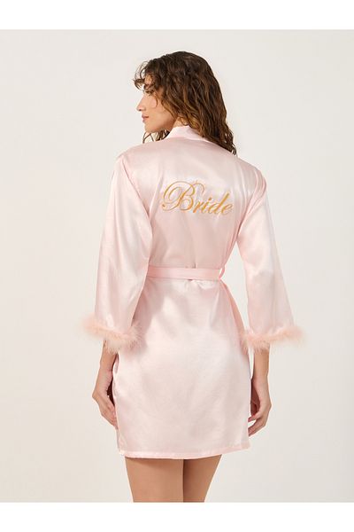Styli Satin Bride Nightdress with Feather Trim