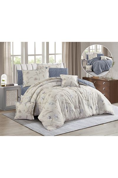 Levore Evelyne-046 100% Cotton 4-Piece Comforter Set, Modern and Distinctive Floral Pattern, Double Sided