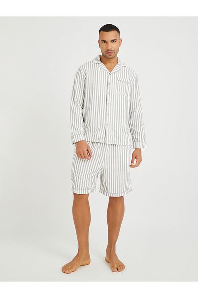 Styli Striped Long Sleeve Shirt and Shorts Pyjama Set