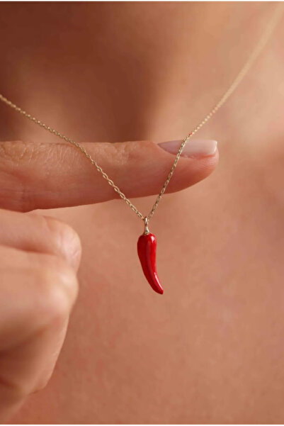 Ervalina Trend Kırmızı Biber Figürlü Çelik Kolye Altın Rengi