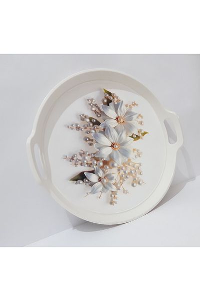 renkli çiçekler Tea Tray 32X34X3 cm Round Plastic Tea Tray Presentation Tray