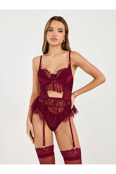 Styli Pack of 3 - Non Padded Wired Eyelash Lace Babydoll, Thong and Stockings
