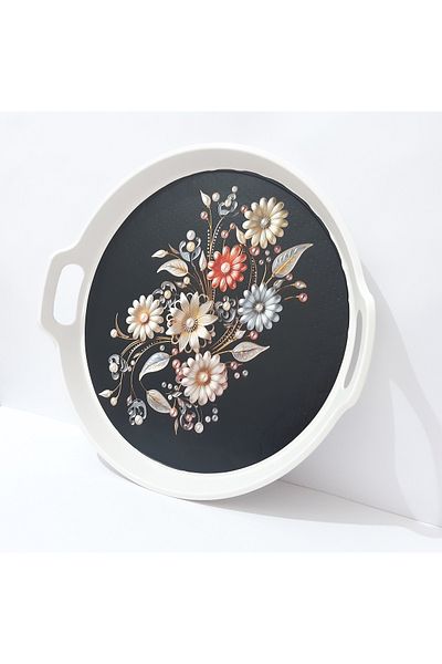 renkli çiçekler Tea Tray 32X34X3 cm Round Plastic Tea Tray Presentation Tray