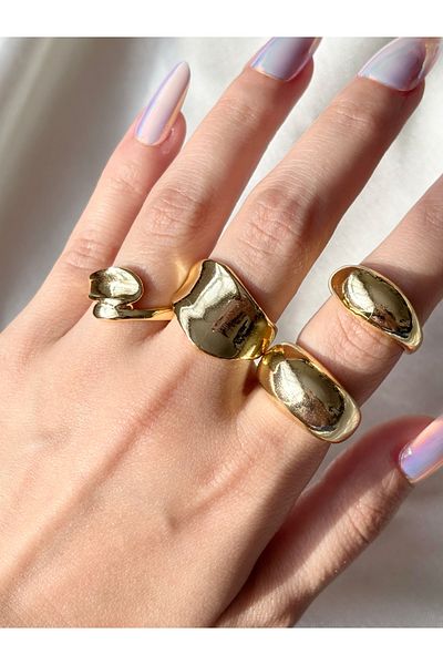 Eylülün Takısı Women's Gold Color 4-Piece Design Ring Set
