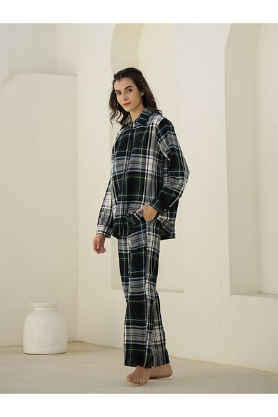 Sanskrutihomes By Styli Checked Long Sleeve Shirt and Pyjama Set