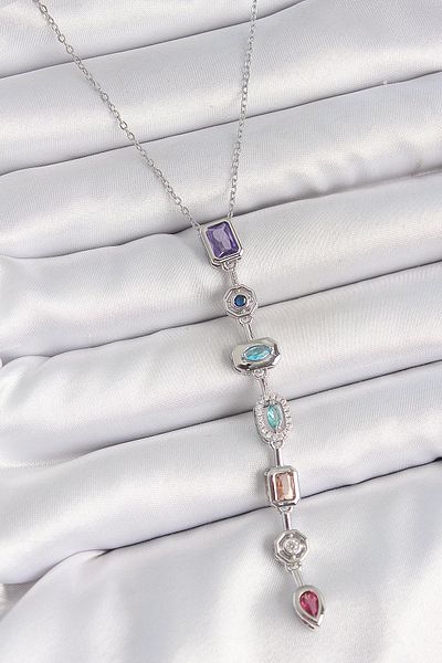 Clariss 316L Steel Silver Color Chain Zircon Stone Y Model Low-Cut Women's Necklace