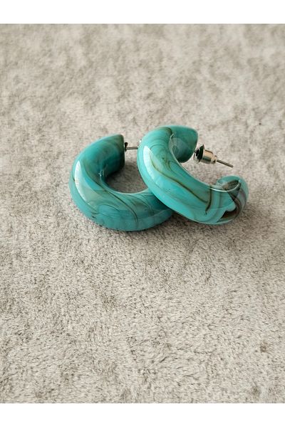 SiestaAccessories Turquoise Color Marble Pattern Acrylic Hoop Earrings