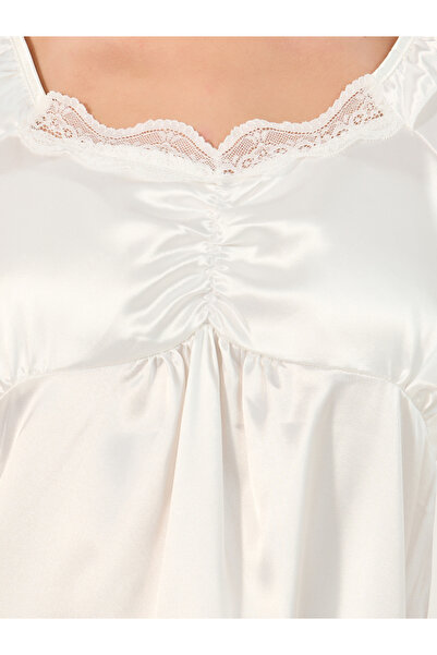 Styli Satin Lace Trim Gathered Detail Night Dress