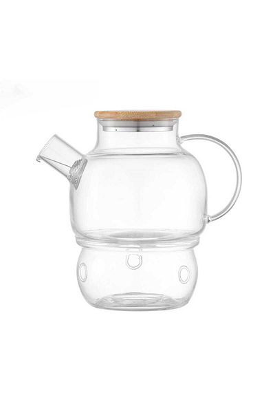 Generic 1000ml Borosilicate Glass Teapot with Infuser & Warmer, Bamboo Lid, for Loose Leaf & Herbal Tea
