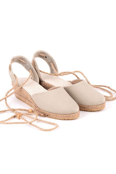 Star Tombis Children's Espadrille Side Open Ankle Drawstring Wedge Heel Linen Straw