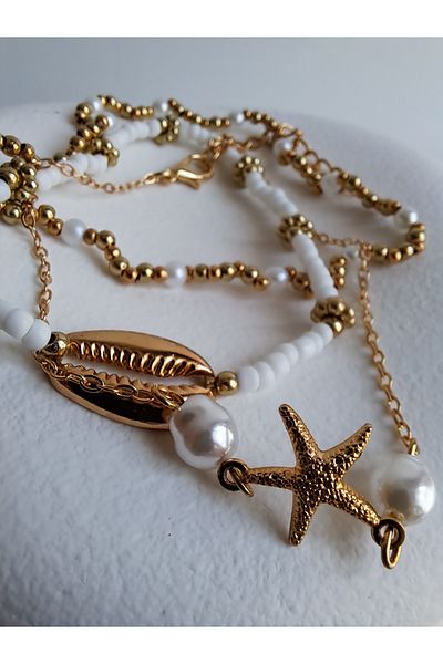 BHR AKSESUAR Beaded Triple Star Anklet