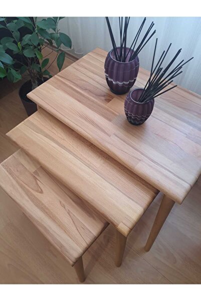 Ekübya Home Masif Doğal Ahşap 3'lü Zigon Sehpa Kayın