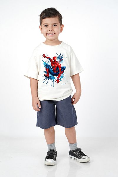c.c.l. coccolin kids baby clup Boy's Spider Man Spider Man Printed Combed Cotton 2-Piece Bottom Top Elastic Waist Denim Shorts T-Shirt Set